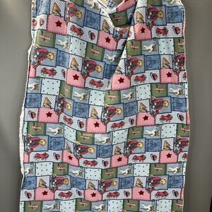 Blue Jean Teddy Toy Allover Fabric Vintage Baby Blanket Quilt 25"x39"